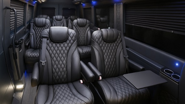 Interior of Charter Bus Company Azusa's Sprinter Van Rental With Driver in Azusa